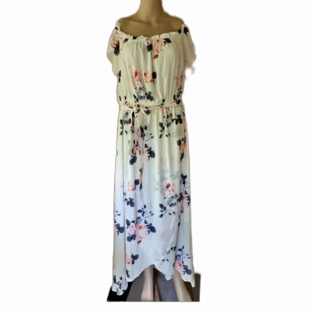 City Chic Lotus Tie White Off Shoulder Floral Maxi Dress Plus Size 24 NWT - Picture 7 of 7
